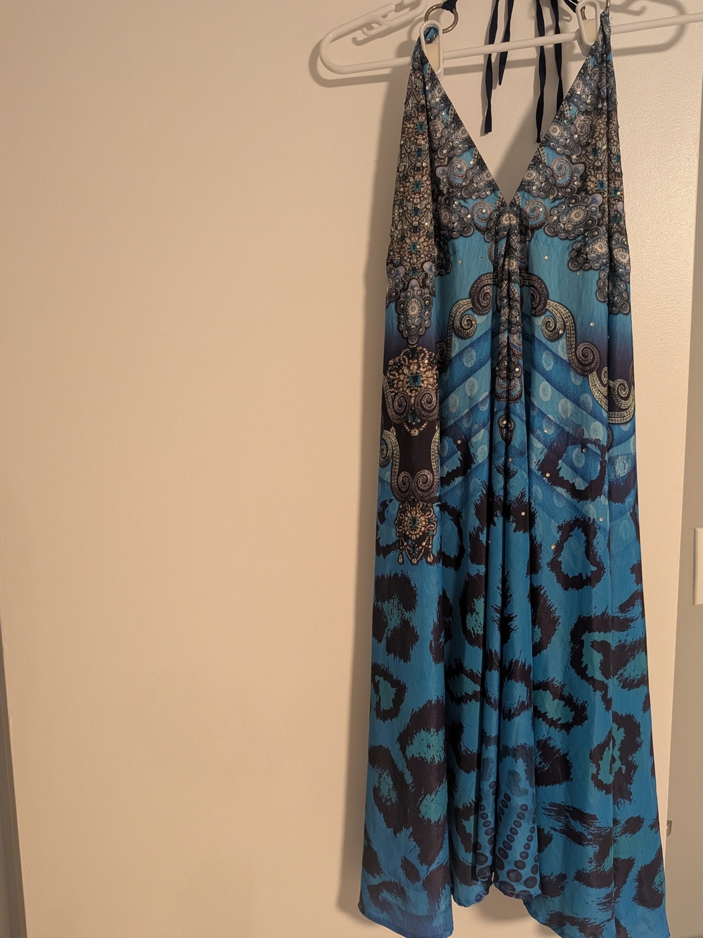 Blue Printed Halter Maxi Dress